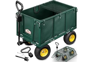 Gardebruk® XL Heavy Duty Metal 4 Wheel Garden Trolley with Pull Handle | 550kg Load Foldable Wagon With Removable Tarpaulin | Gardening Equipment Transport Handcart Beach Shopping | Green