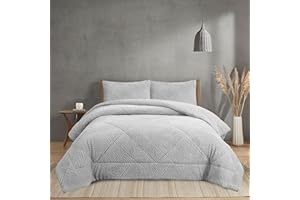 NH NOVOTEXTIL HOGAR Edredón Invierno Sherpa Cama 135 (230x260) Extra Grueso 560gr/m2 Efecto Borreguito - Edredón Suave, Cálido y Transpirable con 2 Fundas Almohada (50x70) (Belfast Gris)