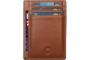 ALLEN & MATE Leather Card Holder Slim Wallet, RFID Blocking Minimalist Wallet Credit Card Holder, Holds Cards and Bank Notes (Tan Edition)