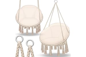 tillvex Hamac Chaise Suspendu avec Grand Coussin 200kg | Chaise Relax à Franges - Intérieur et Extérieur | Hamac avec Coussins Confortables de Siége | Kit de Suspension