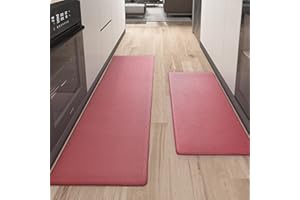 COLOR&GEOMETRY Color G Alfombra Cocina 44 x 75 cm + 44 x 150 cm, Reboteable Cuero Alfombra Cocina Lavable Antideslizante, Confortable Impermeable Alfombras para Cocina, Salón, Oficina (Rojo)