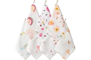 GROBRO7 7Pcs Flowers Baby Muslin Washcloths Newborn Cotton Bath Face Drool Towels for Infant Girls Teething Feeding Weaning, Soft Absorbent Baby Toddlers Shower Gifts, Machine Washable, 9.8"*9.8"