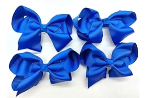 La Petite Princesse Bow Hair Clips Hair Barrettes Set of 4 royal blue hair accessories Girls blue Bows Ribbons Hair Grips for School
