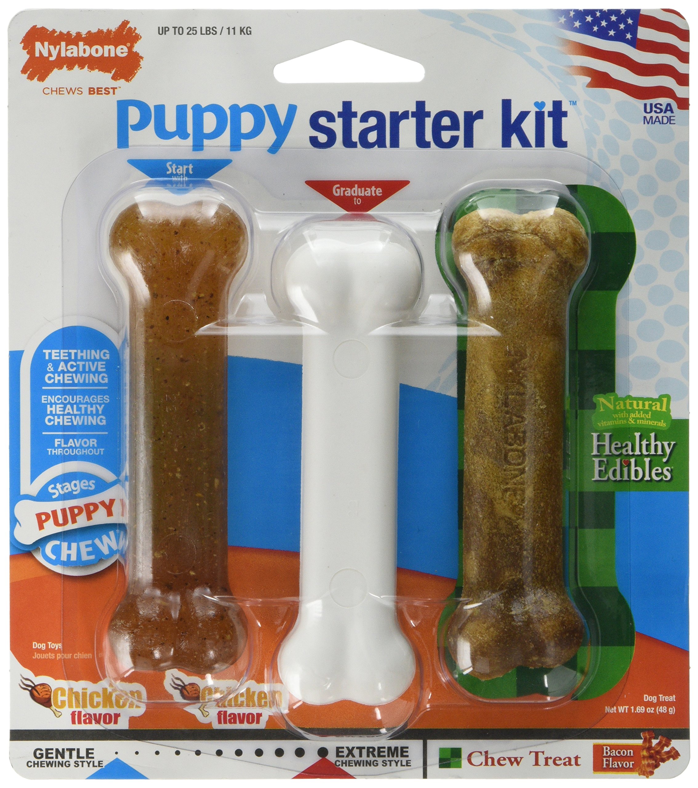 NEW NYLABONE PUPPY TEETHING CHEW BONE TOYS STARTER KIT ANTLER BEEF BONE
