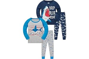 LOLPIP Jungen Pyjama Langarm 4-teilig Kleine Kinder Nachtwäsche Schlafanzug Set 2-14 Jahre