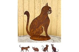 ‎STEINFIGURENWELT GIEBEN Gartenfigur Katze sitzend 45x35cm auf Platte Edelrost Wetterfest Rost Metall Rostfigur Katzen Tier von Steinfigurenwelt