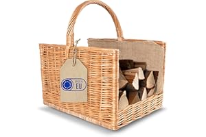 Creative Home Groß Kaminkorb Holzkorb Kaminholzkorb Rattan | 50 x 34 x 50 cm | Aufbewahrung Rechteckig Weidenkorb für Kaminholz/Holz | Braun Dick Weide Feuerholzkorb Holztrage Tragekorb