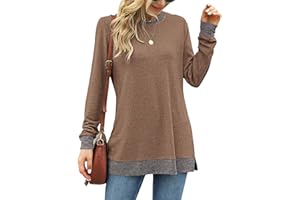 WNEEDU Mujer Camisetas de Manga Larga Sudadera con Cuello Redondo Blusas Sudadera Túnica Tops Informal