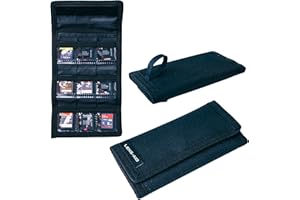 LENS-AID Custodia per schede di memoria SD: custodia compatta per un massimo di 9 schede SD, CFexpress, XQD, Switch Games. Custodia in robusto tessuto di nylon con chiusura in e passante