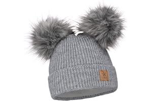 EliMeli 17223 - Berretto invernale da bambina, lavorato a maglia, con due pompon, perfetto per l'inverno e l'autunno