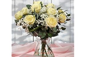 Homeland Florists 12 Luxury Large White Rose Bouquet Delivered, Fresh Flowers UK Next Day Delivery, Send the Perfect Floral Gift