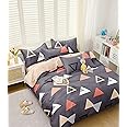 DECOMIZER Super Soft Glace Cotton King Size AC Comforter II Blanket II Duvet for Double Bed with 1 Flat Bedsheet and 2 Pillow Cover - 4 Piece Comforter Set - Grey Triangle