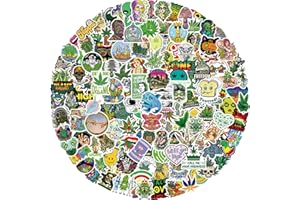 NEULEBEN Pegatinas divertidas de hierba, 150 pegatinas de dibujos animados de hojas de marihuana para adolescentes y adultos, pegatinas impermeables de vinilo de hojas mixtas, álbum de recortes y guitarra