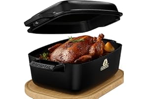 ‎K KAISERTAL KAISERTAL Gusseisen Bräter mit Deckel backofengeeignet – 31cm Schmortopf mit Deckel | Backofengeeignet, Induktion, Indoor & Outdoor | XL Gusseisen-Topf 9L – Cast Iron Pot für Bräter & Schmortöpfe