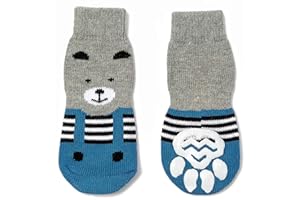 HARFKOKO Chaussettes Antidérapantes 6 Tailles pour Chien et Chat - Protège les pattes de l’animal et les sols intérieurs, avec patins en caoutchouc, convient pour les petits ou gros chiens et chats Bleu S