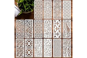 Calkkrer Set di 16 Stencil Riutilizzabili per Pittura a Forma di Fiori e Foglie - per Aerografo, Parete, Fai Da Te, Legno, Mobili, Tessuto