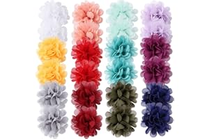 Cinaci 24 Pack/12 Pairs Solid 2.8" Chiffon Flower Fully Lined Alligator Hair Clips Duckbill Barrettes Accessories for Baby Girls Infants Toddlers Kids Teens