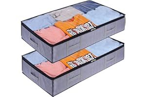 Storagezoid 2 Pack 90 L Three-Ply Foldable Underbed Storage Bags with Reinforced Handles, Sturdy Zips, Large Capacity & Clear Window for Clothes, Shoes, Blankets, Bedding and Duvet