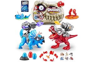 ZURU SMASHERS Smashers Dino Island T-Rex Battles by ZURU, Red T-Rex, 50+ Surprises Boys Collectible Dinosaur T-Rex Triceratops, Surprise Sand Compounds Discovery (Red T-Rex)