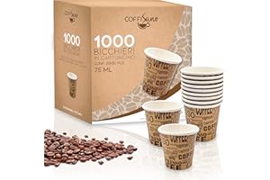 COFFISANO 1000 vasos de café de papel desechables, para oficina, bar, marrón, ecológico, compostable, vasos desechables para bebidas calientes, expreso, té, chocolate, 75 ml