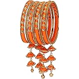 NMII Metal & Silk Thread Jhumka Zircon Latkan Stylish Bangles Set For Women's and Girls | Women's Fancy Latkan Bangles Set | Ethnic Fashion Jewellery- Set of 12 Bangle: 
