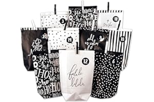 ‎PAPIERDRACHEN Papierdrachen Adventskalender 2025 zum Befüllen - 24 schwarze & weiße Geschenktüten mit silbernen Zahlenaufklebern und Klammern - DIY Weihnachten