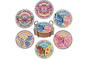 Valdivia Butterfly Diamond Painting Coasters, Diamond Art Coasters Set of 6 with Holder, Diamond Art Kits for Kids and Adults Art Crafts Supplies, Home Decor Set Birthday and Elephant Gifts