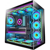 HYXN H1 PC ATX Case - Pre-installed with 7 Infinity Mirror PWM ARGB Fans, Dual Camera, Half Tower for Gaming, with Type C, Si