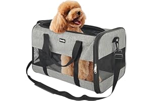Zavothy Sac Transport Chat Chien, Sac Transport Respirant et Pliable, Caisse de Transport Chat avec Bandoulière Réglable, Matelas en Peluche Amovible, L, Gris
