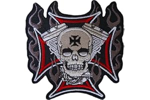 ELLU Skull Cross Patch Iron Sew On Cloth Embroidered Badge Motorbike Motorcycle Biker