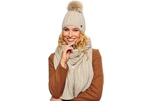 EliMeli® Zimowa ciepła czapka z dzianiny z dodatkiem kaszmiru, z sztucznym futerkiem na pomponie, luźny krój z dzianiny, damska czapka beanie na zimę, wyprodukowana w UE