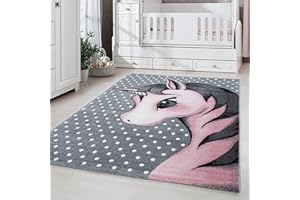 CARPETSALE24 Tappeti per bambini, colore rosa, disegno di unicorno, 112889, tappeto rettangolare, Tappeti camera dei bambini, 140 x 200 cm
