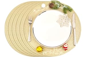 ‎URBAN LIFESTYLE Tischmatten Ø 38cm, Set 6 Stück Helena (Gold) Platzset Tischsets abwaschbar Platzdeckchen für Esszimmer, Platzset rund Küche, Hochzeit, Party, Goldene Hochzeit Tischset Weihnachten