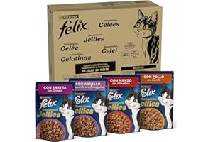 FELIX Sensations Jellies - Cibo Umido Gatto Adulto, Bocconcini in Gelatina con Anatra, Agnello, Manzo, Pollo. 80 Buste da 85 g