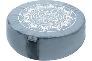 Florensi Cojín de meditación, cómoda almohada de suelo, almohada tradicional de meditación de media luna con hermosa funda de terciopelo, asiento grande para adultos, cojín de trigo sarraceno de yoga