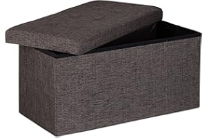 Relaxdays Pouf con Contenitore XL, Cassapanca con Coperchio, Panca Pieghevole, Sgabello Poggiapiedi, 36x76x38 cm,Marrone