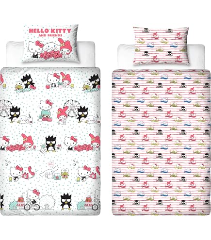 Parure Da Letto Hello Kitty In Flanella 100% Cotone – Copripiumino 140x200 Cm + Federa 65x65 Cm, Reversibile In Rosa E Fucsia