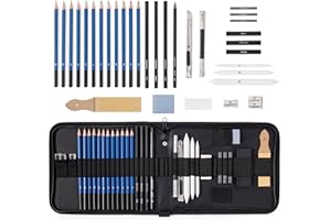 ARTPIQ 32 Piece Sketching and Drawing Set | Quality Selection of Drawing Materials + Accessories | Suitable for Beginners to Established Artists | Presented in Strong Portable Waterproof Zipper Case