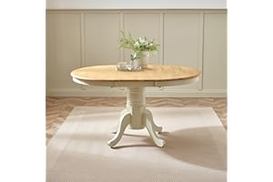 Furniturebox UK 4 to 6 Seat Solid Wood Round Extending Table - Padstow Cream & Oak Effect Pedestal Extendable Dining Table - Traditional Classic Farmhouse Dining Furniture - Solid Rubberwood