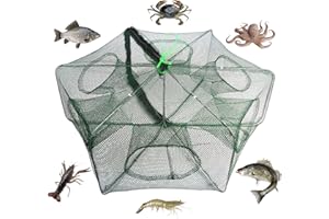ZORVIXAL Trampa de Pescado, 58×22cm Trampa para Peces de Cangrejo de Nailon, Red de Pesca Plegable Portátil, Jaula de Camarones 6 Agujeros Trampas Peces, para Pescar Anguilas Cangrejos, Camarones y Cangrejos