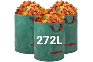 Velway Bolsas de residuos de jardín de alta resistencia - 272L x 3Pack Bolsas de jardín reutilizables con asas - Tela industrial para hojas basura escombros - Bolsas de basura de jardín impermeables