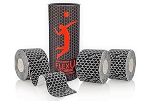 FLEXU Ruban de kinésiologie 60 5X25 cm Bandes prédécoupées en Forme de I - Thérapie Professionnelle Ultra Fine, sans Latex et hypoallergénique ; Promouvoir Une récupération Plus Rapide (Noir)