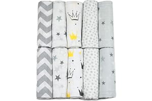 ‎FENSILO FENSILO Baby Spucktücher, Mullwindeln, Mulltücher 10er,Mehrfarbig, Mullwindeln - 10er Pack 70x80 cm Neugeborene Baby Gesichtstücher Saugfähig Junge Mädchen Sabberlätzchen Saugfähig (grau)