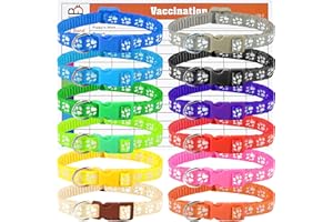 GAMUDA Puppy Whelping Collar Set, Soft Nylon Adjustable ID Bands with Paw Print Pattern, 12 Colors, Safety Buckle, Record Charts Included, S-M Sizes (S, Footprint)