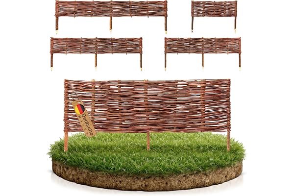 BOOGARDI Bordure de Jardin en Bois · 12 Tailles · 5X clôture en Osier Hauteur 20 cm x Longueur 150 cm · Barrière à Planter pour Parterre · Bordure de pelouse en Osier