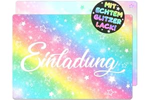 ‎VULAVA VULAVA 12x GLITZER Regenbogen EINLADUNGSKARTEN KINDERGEBURTSTAG Mädchen Junge - die Rainbow PARTY Karten sind die Regenbogen EINLADUNG für Mädchen Kinder GEBURTSTAG Einladung Glitzerlack Sterne