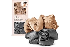 Kitsch Satin Scrunchies for Women - No Crease Hair Ties for Girls | Scrunchies For All Hair Types and Textures, Perfect for Day or Night - 2 Pcs, Charcoal and Gold