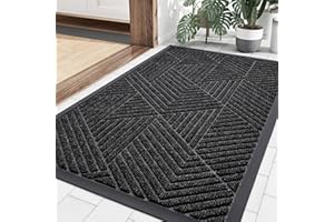smiry Door Mat, Heavy Duty Door Matts Indoor Outdoor, Dirt Trapper Easy Clean Doormat, Non Slip Floor Mat for Front Door, Entrance, 43 x 76 cm, Black