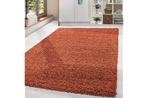 ‎HOMEBYHOME HomebyHome Hochflor Teppich Läufer Flur 80 x 150 cm Shaggy Teppich Terrakotta - für Schlafzimmer, Wohnzimmer und als Küchenläufer - Kleiner Teppich Flauschig, Weich, Einfarbig, Pflegeleicht, Langflor