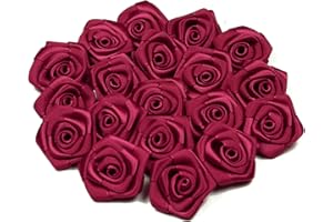 CREATIVERY Lot de 10 roses en satin de 3 cm pour décoration, bricolage, décoration de table, mariage, baptême, communion, Tissu, weinrot / bordeaux 193